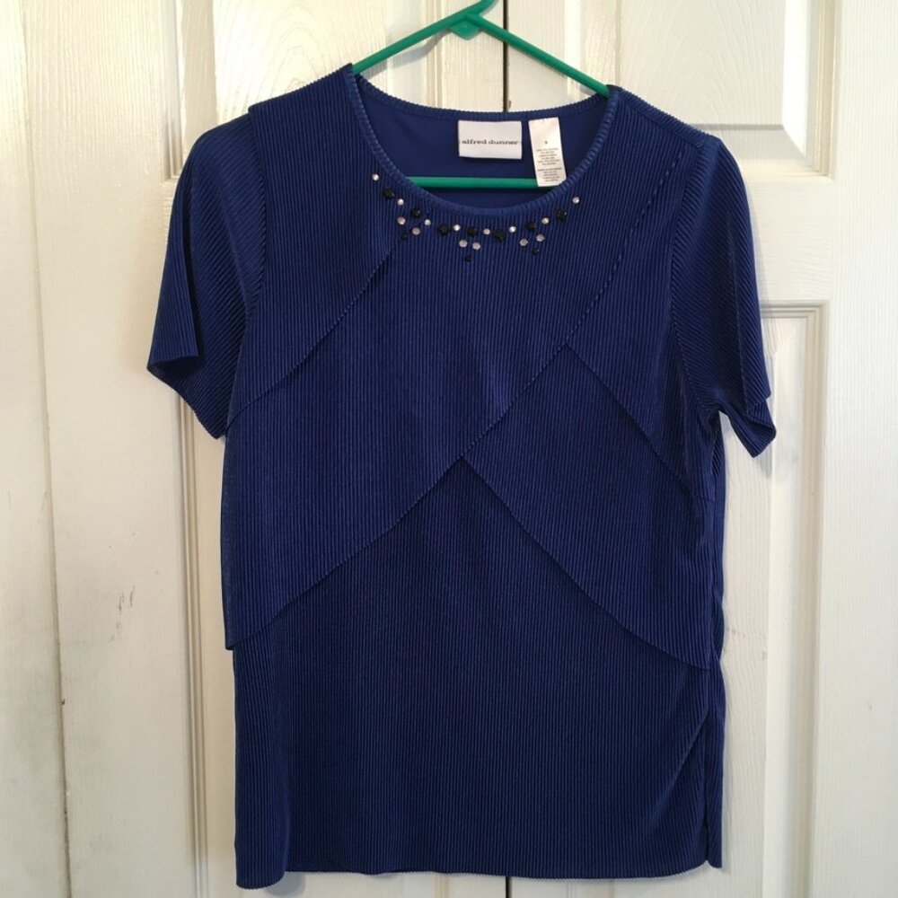 Alfred Dunner Blue Layered Sequin Blouse